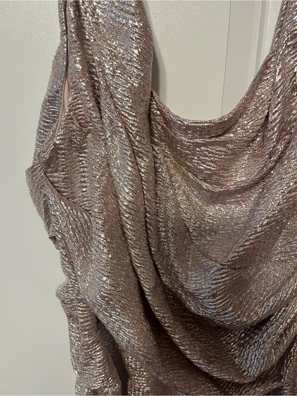 Express Metallic Rose Gold Ruched Tank Dress-4 - Picture 5 of 6